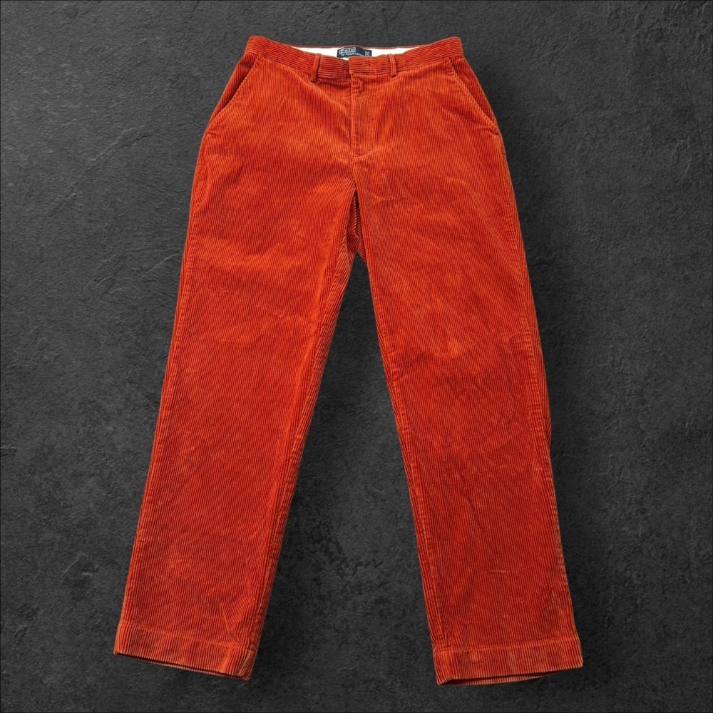 Polo Ralph Lauren Mens Orange Corduroy Pants Straight Leg 32x32 Cotton Trousers
